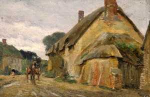 Village Street with Horse and Cart, West Stafford, Dorset