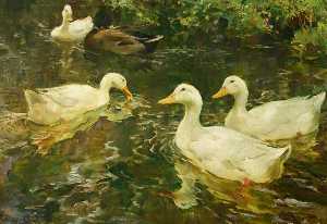 Ducks on the Water Study for 'The Stream at Clapper Mill, Lamorna'