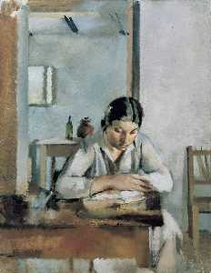 Girl Seated, Reading at a Table