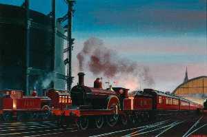 Midland Railway 4–2–2 Locomotive No.614 Hauling Passenger Train out of St Pancras Station