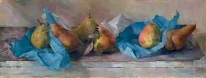 Pears and Blue Paper