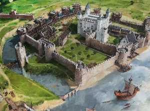 Artist's Impressione del Torre di sito di londra , 1240