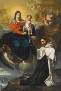 Saint Simon Stock recevant le scapulaire des mains de la Vierge