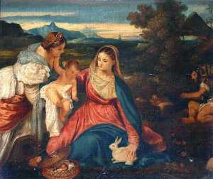 madonna y niño enestado santa catalina y una Conejo ( a la derecha ) ( copia después de tiziano )
