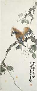 近代 高奇峰 啄木鳥 軸 Woodpecker