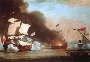 An English Ship in Action with Barbary Pirates
