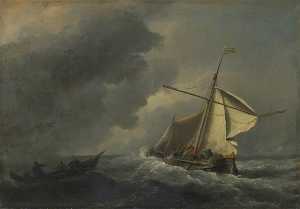 一个 荷兰  船  在  一个  强大  微风