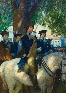 开始 美国人 联盟 华盛顿 致敬 旗 因为他 需要 命令  的 大陆 军队 在 剑桥 , 1775
