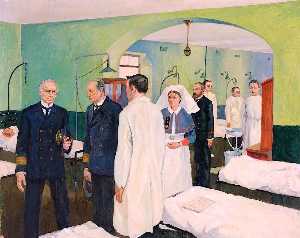 First World War The Surgeon Rear Admiral Visiting a Ward at the Royal Naval Hospital, Haslar