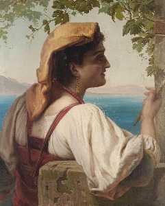 An Italian Maiden Mending Nets on the Bay of Naples (also known as Daydreaming)