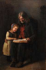 Interior with an Elderly Man who Reads Aloud to a Girl