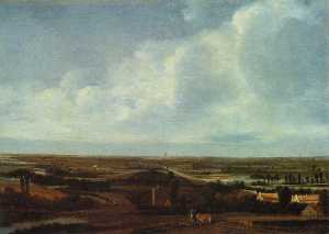 Flat Landscape with a Town in the Distance