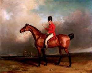signor a . W . Tudor ( Maestro di Foxhounds ) , a cavallo