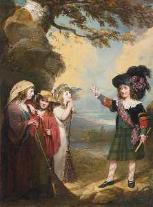 Four children playacting as Macbeth and the three witches