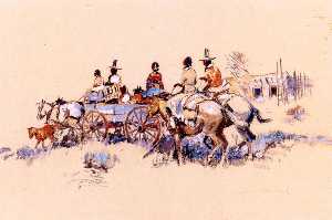 Indian Riders and Wagon