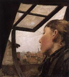 Girl Looking out of a Skylight