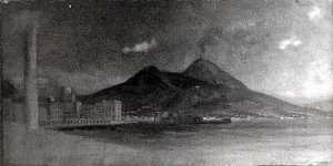(Italian Paisaje con una Ciudad en la base de un Volcánica Montaña ) , ( pintura )