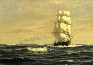 Sailing Ship off Coast of Maine, (painting)