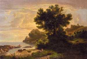 Landscape with Family by Lake, (painting)