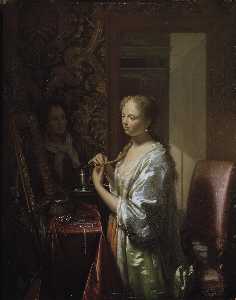 Lady attending to her toilet