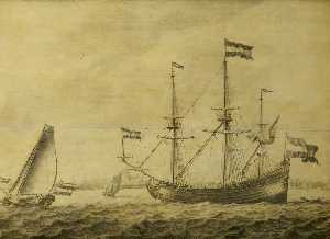 Ein niederländische flöte und andere Schiffe vor Rotterdam