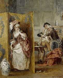 Interior With A Lady And Two Gentlemen