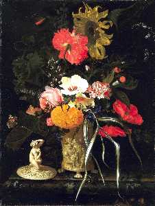 Flowers in a vase with embossed decorations