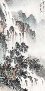 WATERFALL BY THE PINE TREES