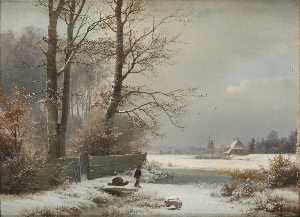 Man with Sledge in a Winter Landscape