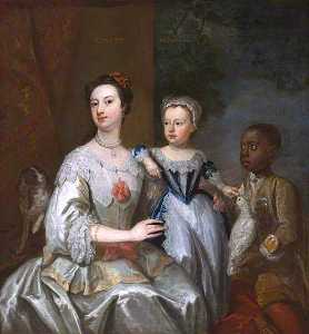 lady grace carteret , Condesa de dysart con un Niño , y una Negro Criada , Cacatúa asícomo Spaniel