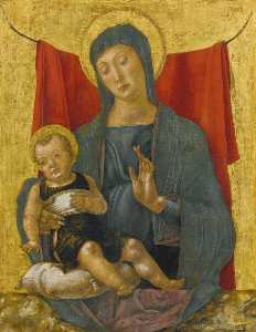 Madonna and Child Before a Red Curtain