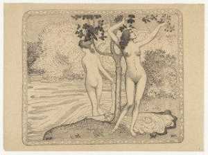 Dos desnudo bañistas Bajo una Árbol en el Water's Orilla ( Dos baigneuses nubes sous naciones unidas árbol au borda delaware l'eau )
