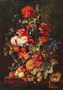 Floral Still Life with Fruit and Bird's Nest