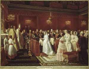 MARIAGE DU DUCA DI NEMOURS ECCETERA DE LA PRINCESSE DE SAXE COBOURG GOTHA , DANS LA CHAPELLE DU CASTELLO DE SANTO NUVOLA . 27 AVRIL 1840