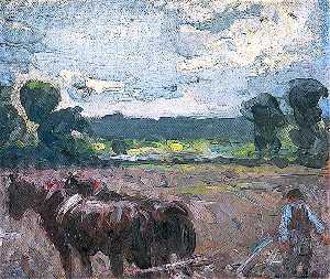 Landscape with Horses Ploughing
