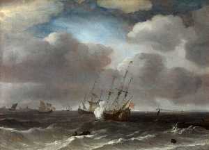 A Dutch Ship Firing a Gun