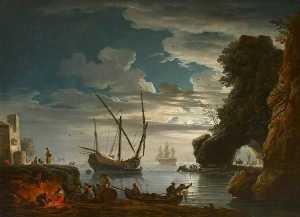 Seaport by Moonlight – Night (after Claude Joseph Vernet)