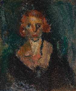 Frau mit grünem Hintergrund (Modell Ria Bouzianis) (Lady with green background (Ria Bouzianis))