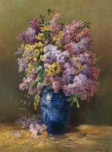 Lilacs in Blue Vase