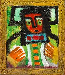Untitled (Figure with Green Eyes and Leaf)