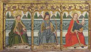 Пределла панель с Святой Воинственный , Святой Себастьян , и святой мария магдалина от retable