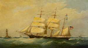 The Barque 'Grampus' Passing a Lighthouse