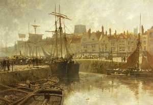 Bristol Docks, with Fishing Boats and Other Shipping at Anchor beside the Quayside