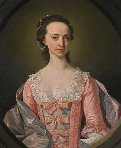 Portrait of a lady, half length, in a pink dress