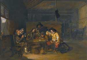 A tavern interior with cavaliers and peasants playing cards