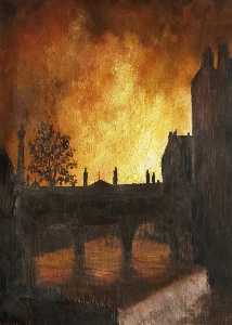 Fires Seen over Pulteney Bridge During the Blitz