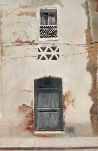 Spanish Facade with Blue Door