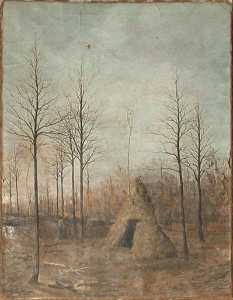 Cabane de bûcheron au milieu d'une clairière, l'hiver