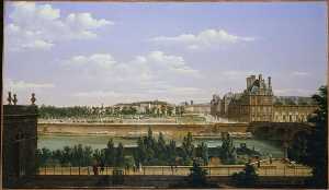 Le Jardin et le palais des Tuileries, vus du quai d'Orsay (depuis le jardin de l'ancien hôtel de Lépine) (1er et 7ème arrondissements)