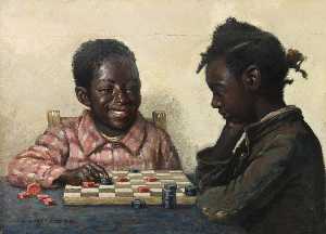 Untitled (Two Children Playing Checkers)
